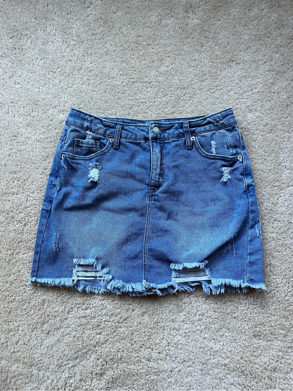 Wild Fable Distressed Frayed Hem Mini Jean Skirt - Sz 10 - VGUC - Stretch